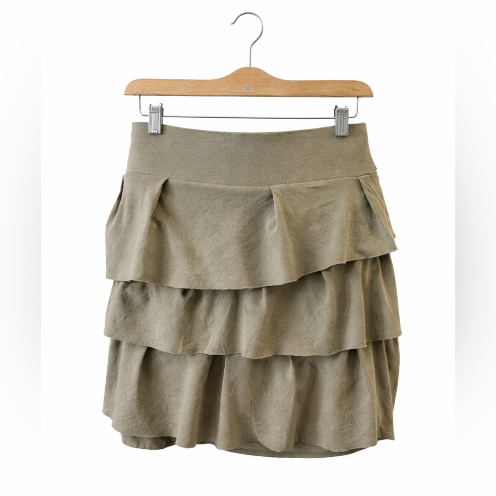 Ann Taylor Olive Tiered Ruffle Mini Skirt Small Feminine Flowy Career Casual